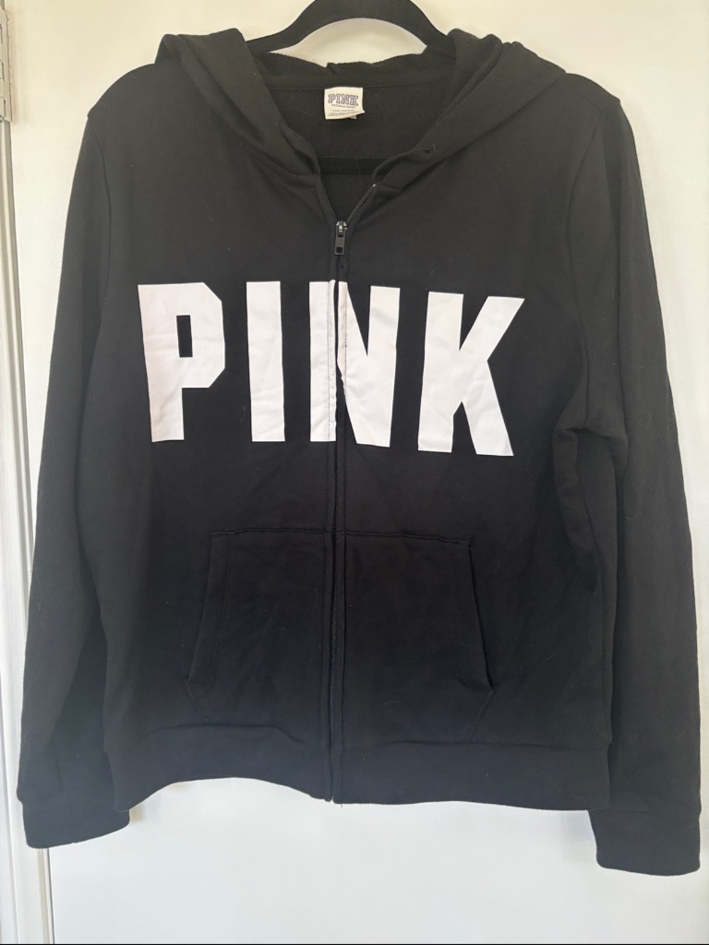 PINK Victoria's Secret Black Hoodie with White Label